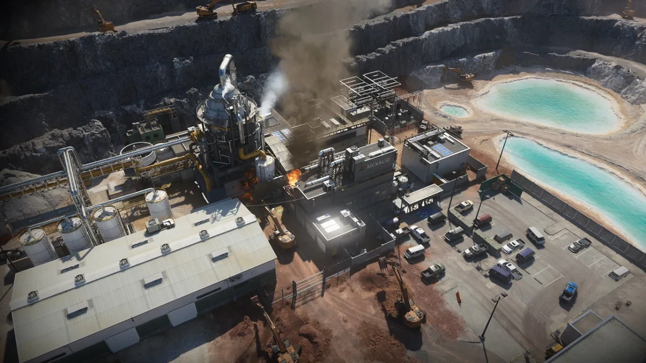 Overhead tactical view of the Lithium refinery map in Modern Warfare 4