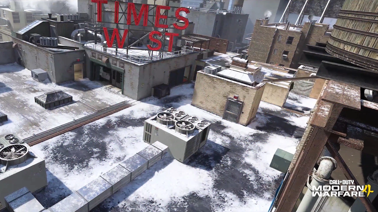 Overhead tactical view of the Rooftops map in Modern Warfare 4